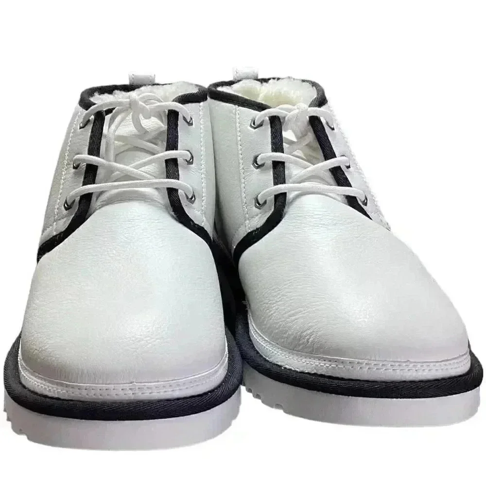 UGG Chukka Boots Shoes Mens 12 Black White Neumel Leather Sheepskin Lace Up NEW